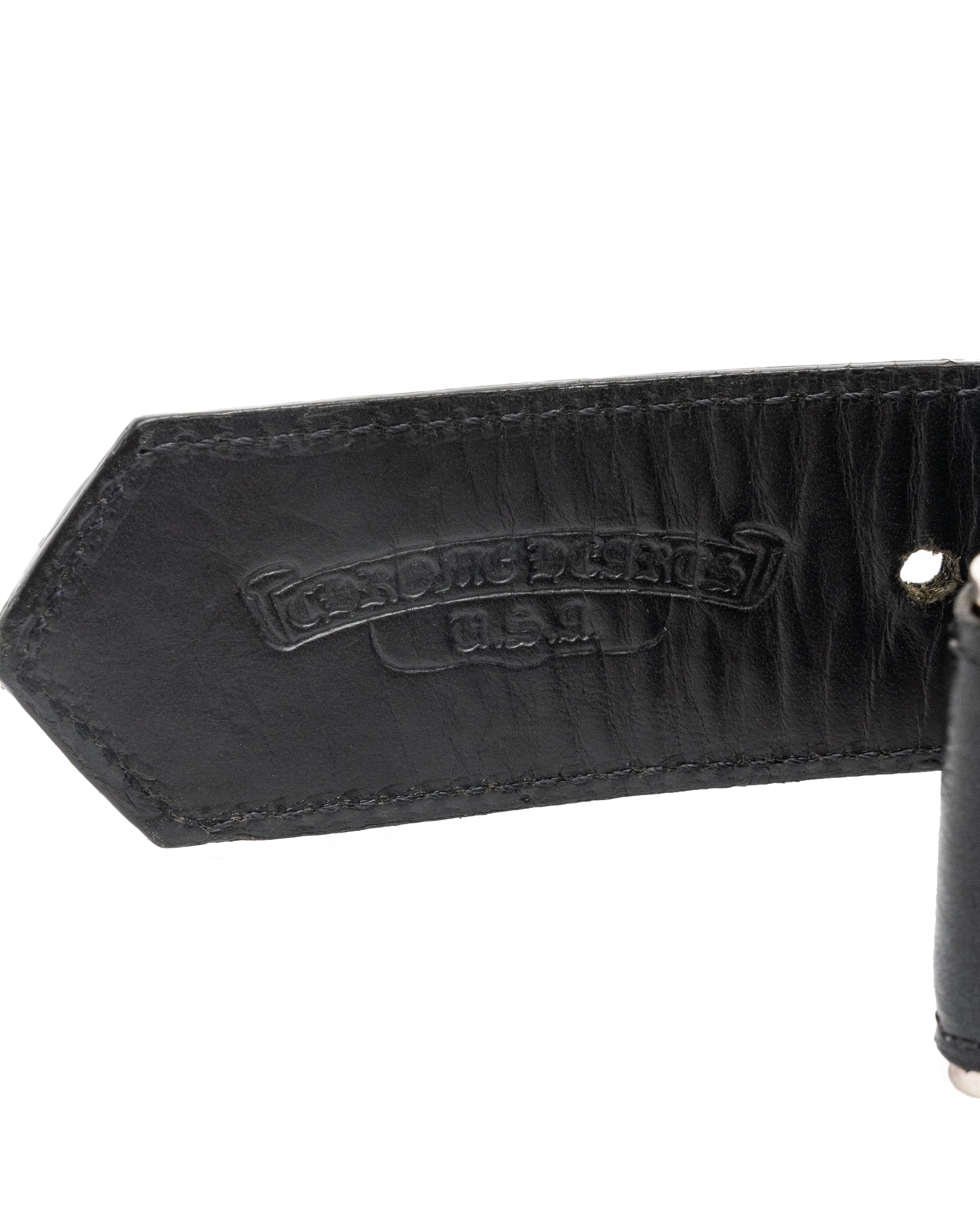 Roller Link Black Leather Belt - image 5 - CHROME HEARTS label on strap underside