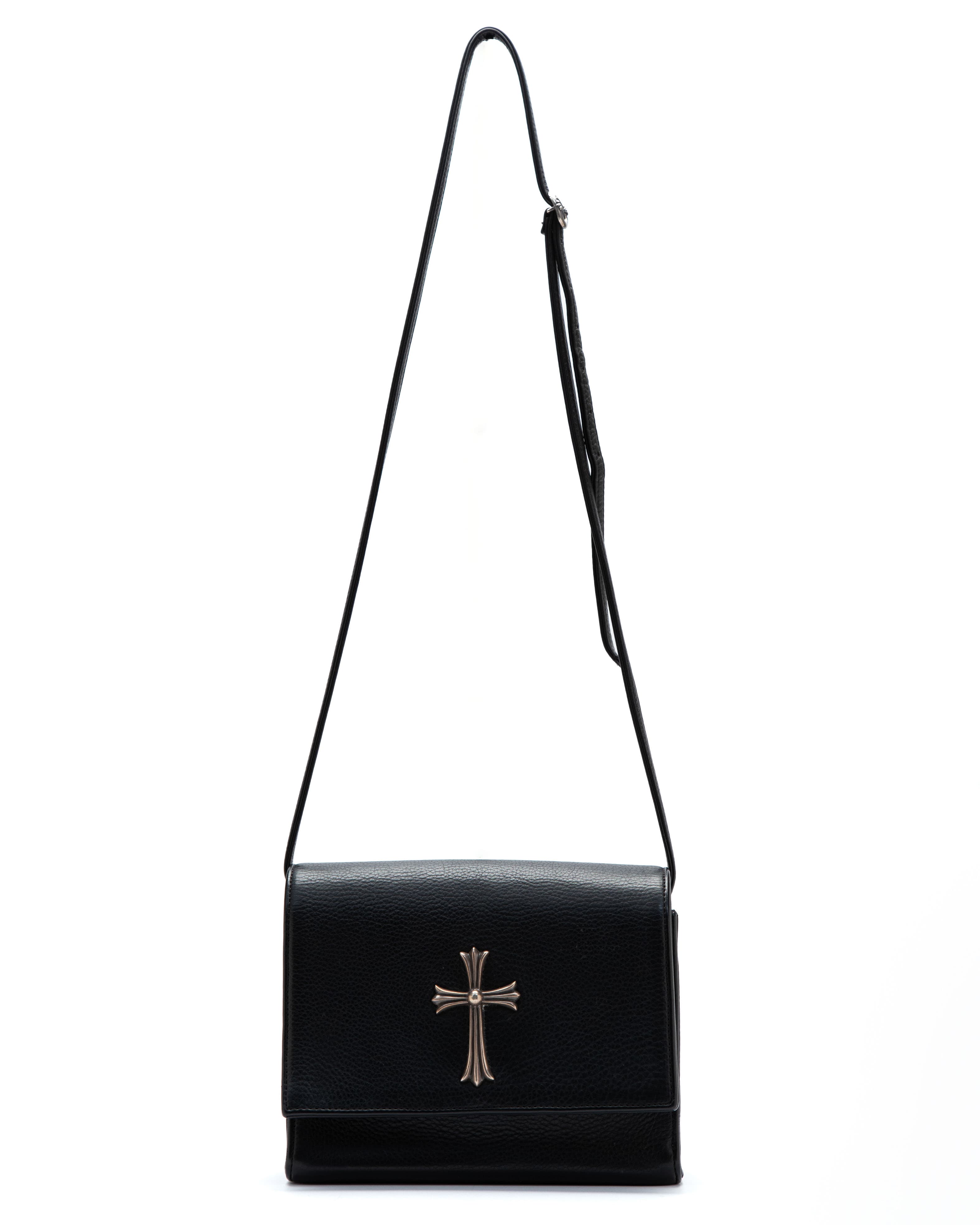 Large Chrome Hearts Cross Black Leather Crossbody Bag - image 1 - exterior front of bag showing large cross detail