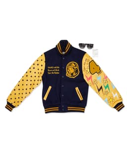 Navy & Yellow Hand Painted Varsity Jacket - Front