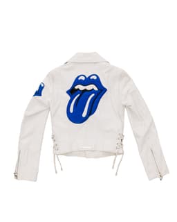 Rolling Stones Blue Lip & Tongue JJ Dean Leather Jacket - image 2 - back of garment