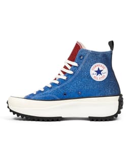 Run Star Hike Hi Glitter Sneaker - image 5 - blue side of the right shoe, Converse logo