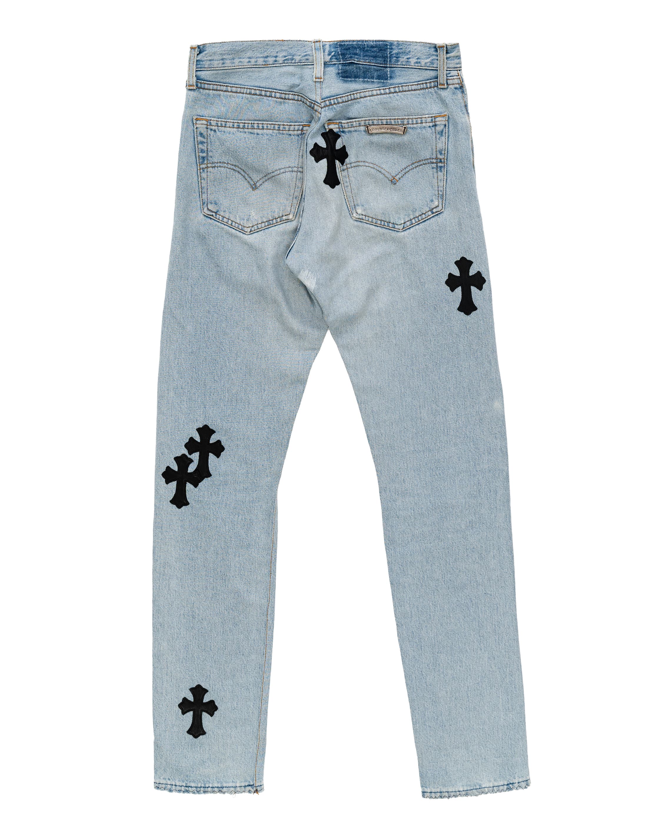 Vintage Levi's Black Cross Patch Distressed Blue Jeans - image 2 - back of garment