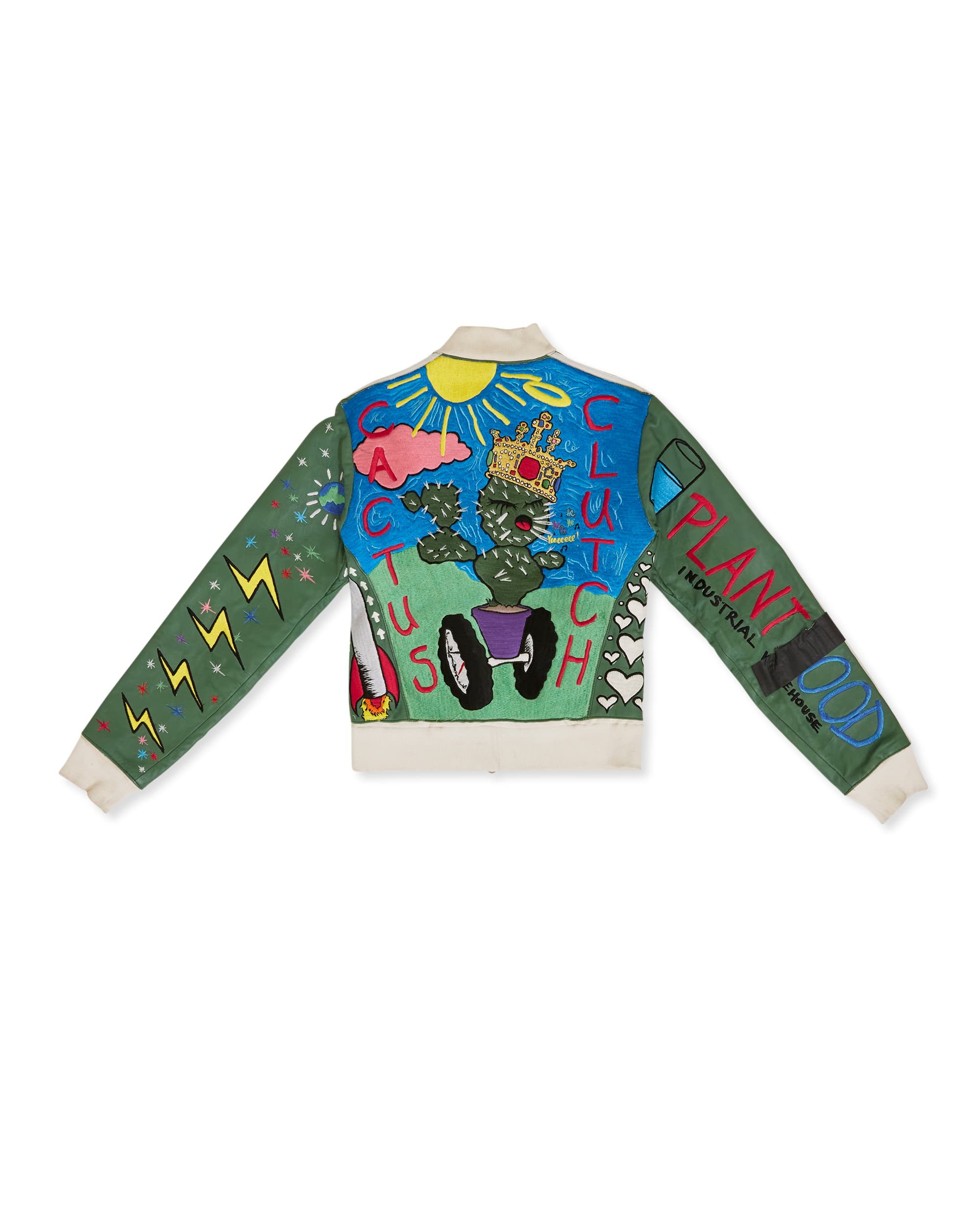 Custom Embroidered Green Leather Jacket - Back