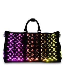 Black Light Up Keepall Bandoulière 50 - image 1 - front of bag with LED technology activated showing the different colours