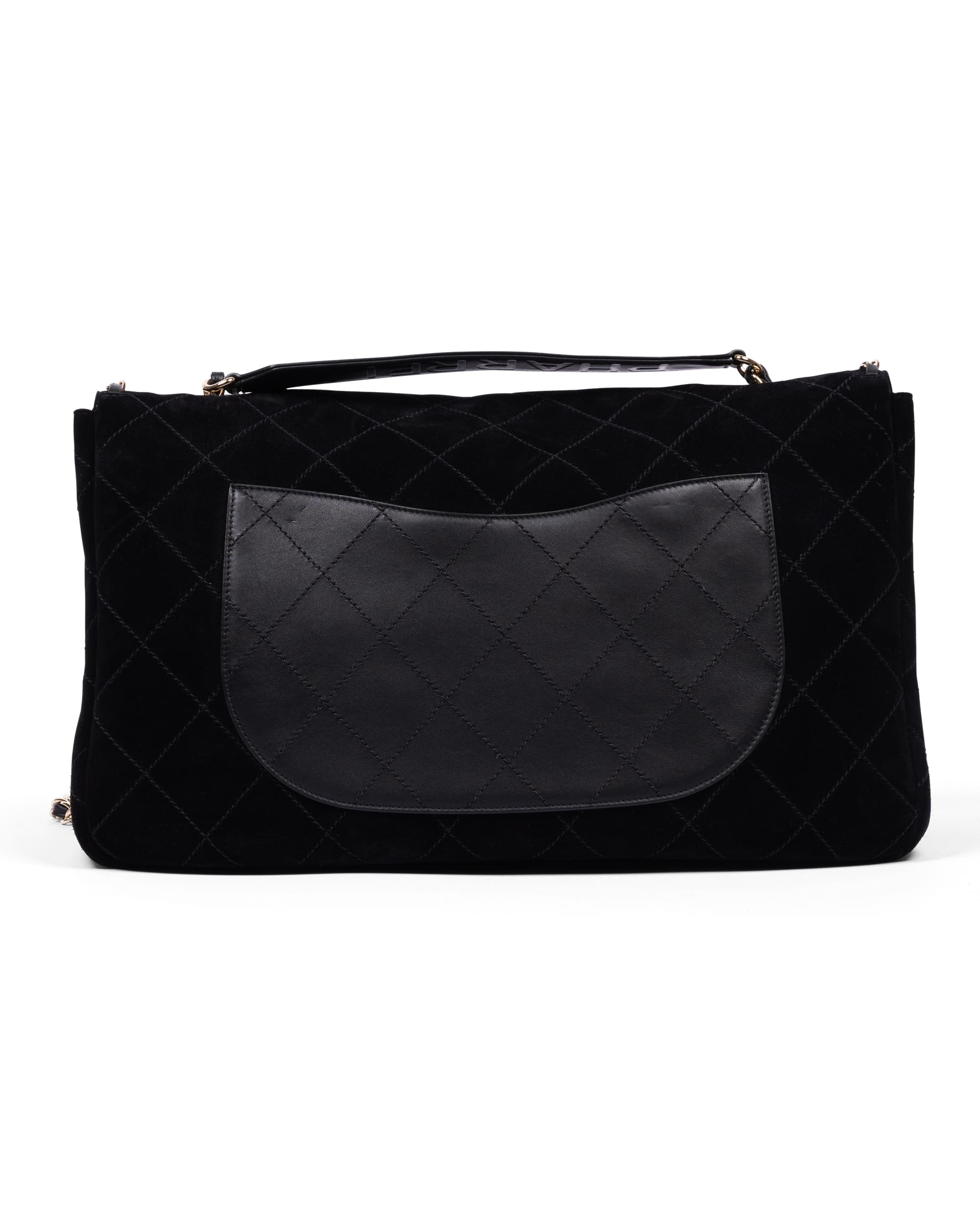 Black Extra Large Jumbo Suede Flap Bag - Back