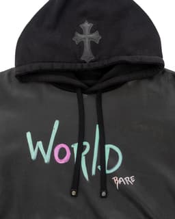 Matty Boy Hand-Painted Cross Patch Leather Hoodie - image 3 - top half of garment showing a cross patch on the hood