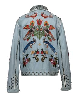 Floral Embroidered Leather Jacket - image 2 - back of garment