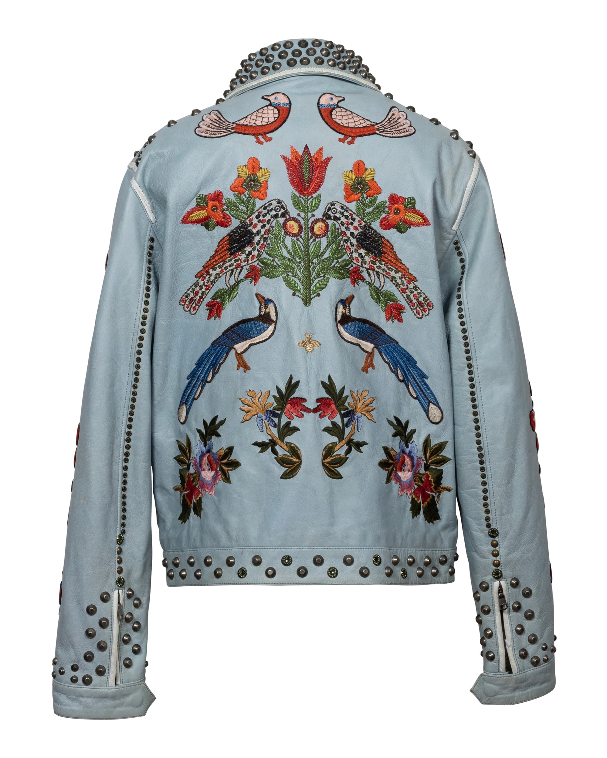 Floral Embroidered Leather Jacket - image 2 - back of garment
