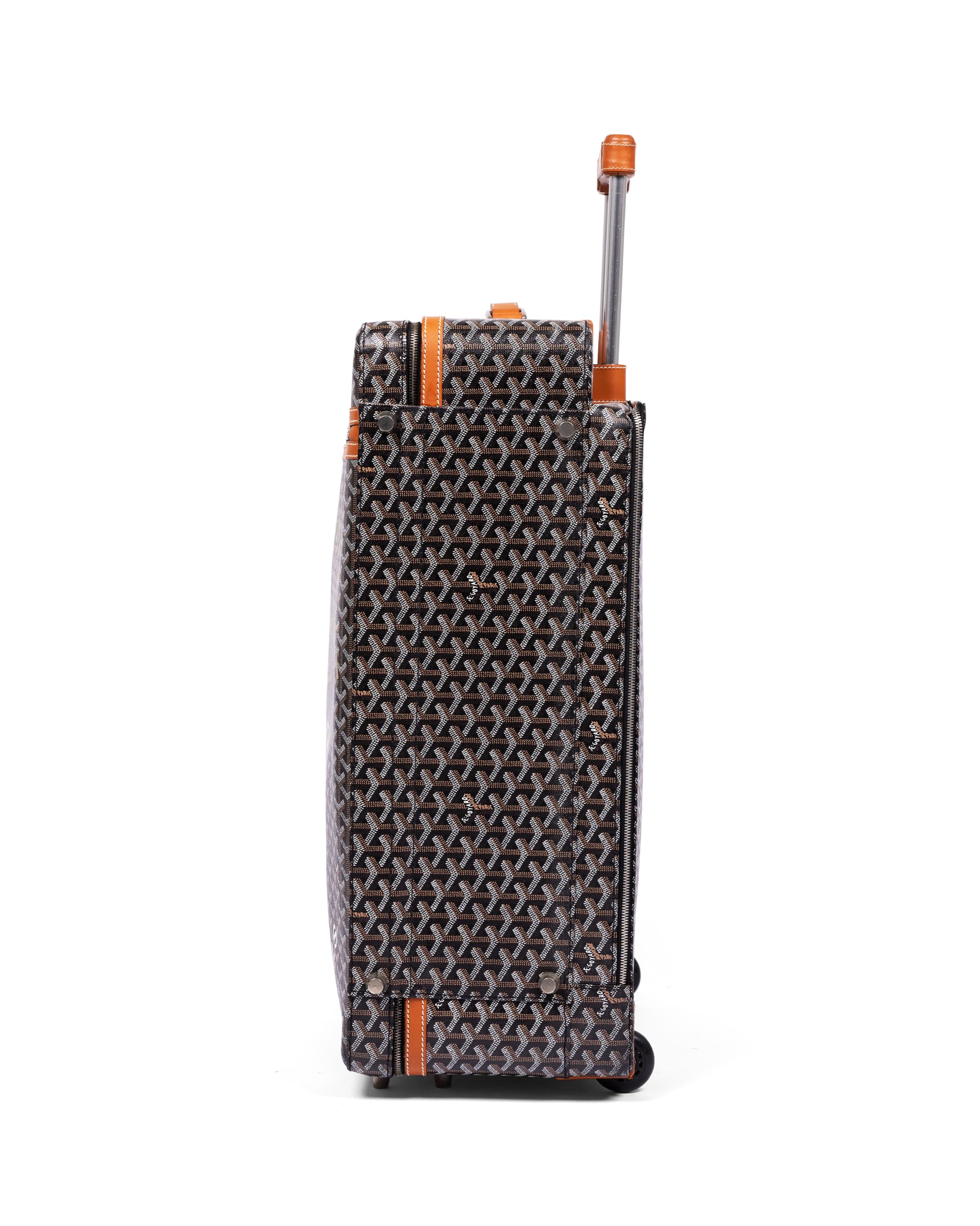 Custom Black Goyardine Trolly Suitcase - Left