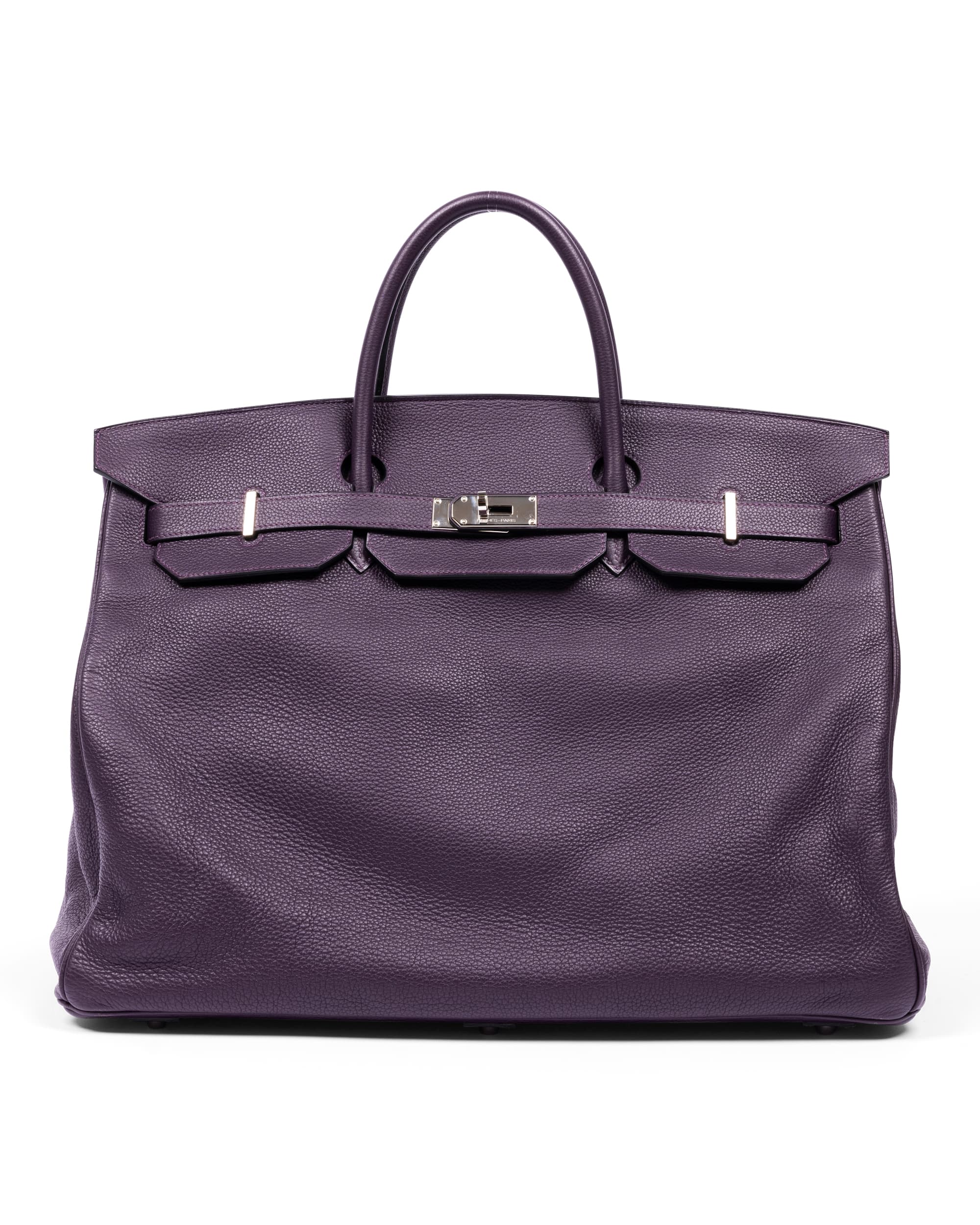 Raisin Togo Leather Travel Birkin 50 with Palladium Hardware - Front