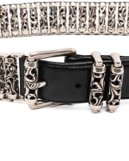 Roller Link Black Leather Belt - image 3 - close-up of buckle, prong and belt loop rollers