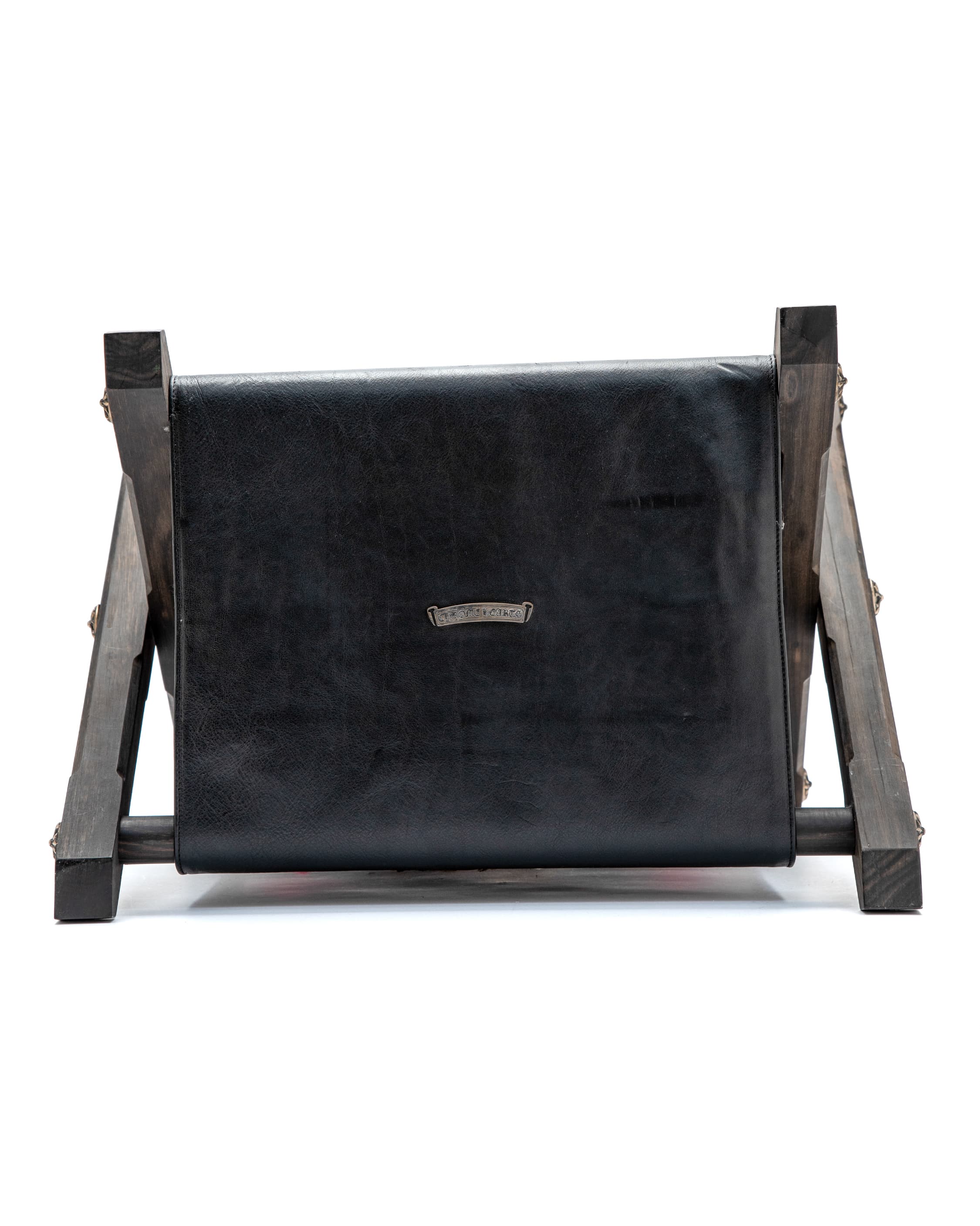 Multicolor Cemetery Cross Patch Ebony Wood & Leather Magazine Holder - image 5