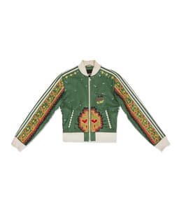 Custom Embroidered Green Leather Jacket - Front
