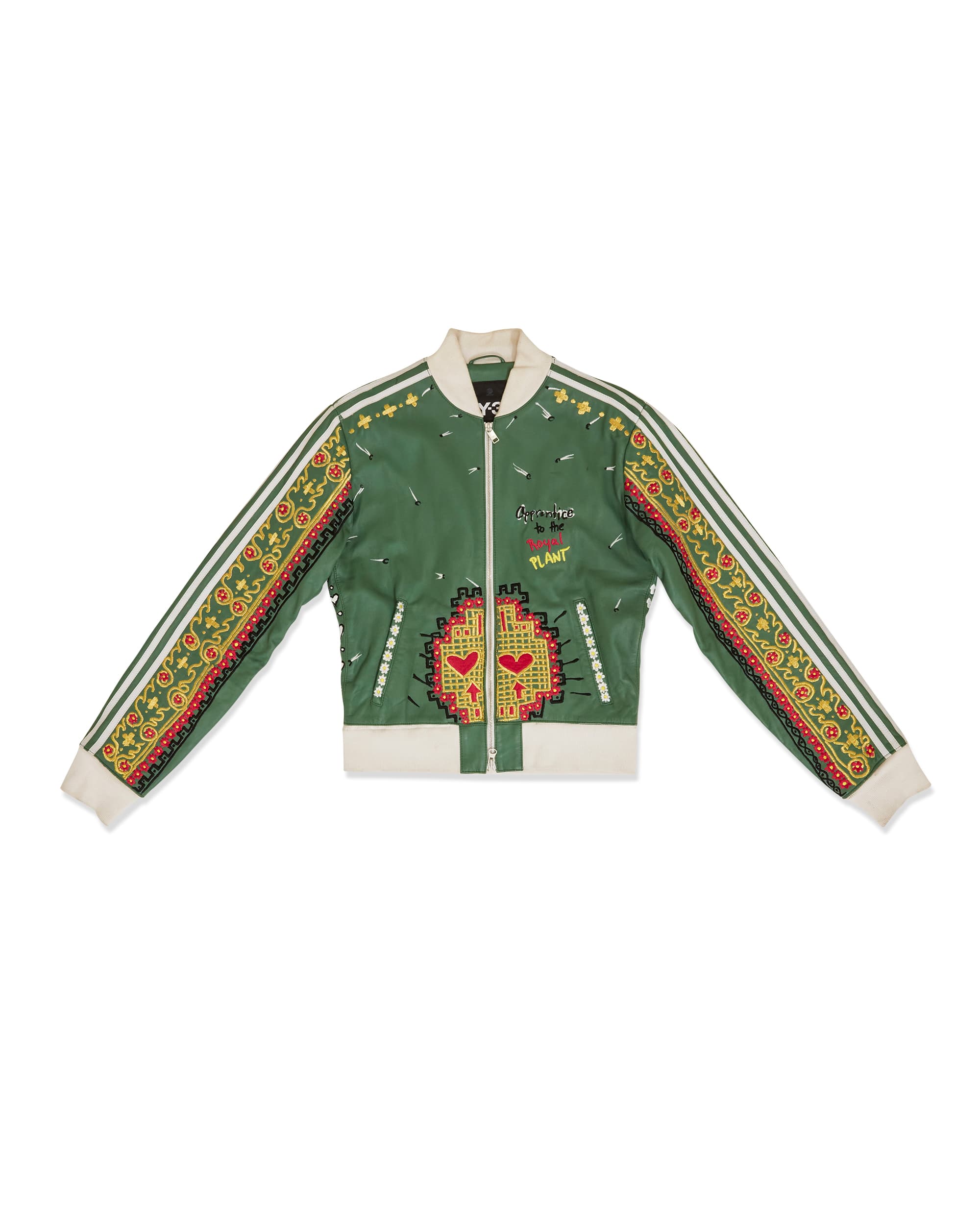 Custom Embroidered Green Leather Jacket - Front