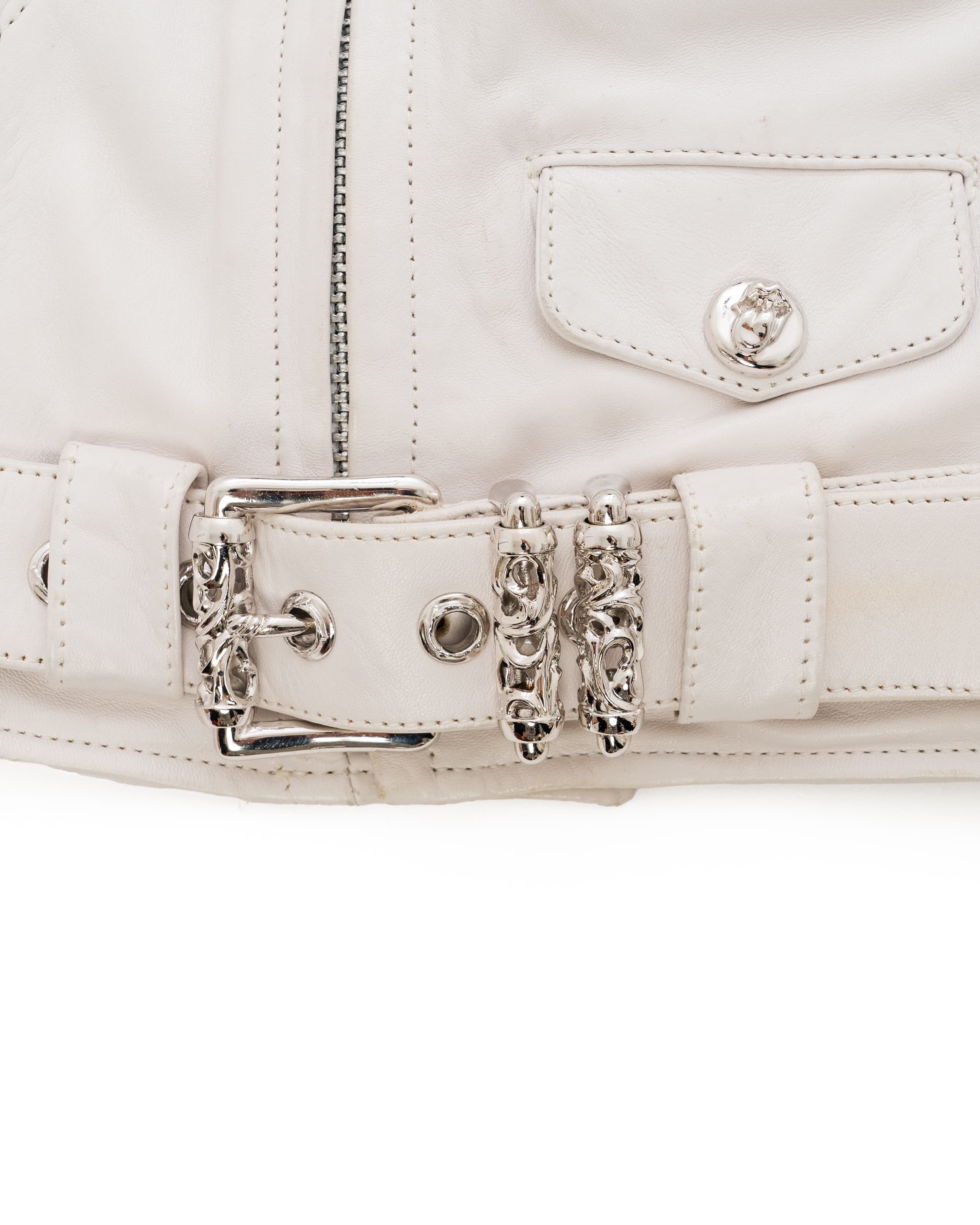 Rolling Stones Blue Lip & Tongue JJ Dean Leather Jacket - image 4 - belt buckle