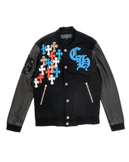 Multicolor Cross Patch Letterman Jacket - image 1 - front of garment
