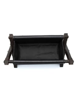 Star Patch Ebony Wood & Black Leather Remote Controller Rack - image 5 - interior lining and base of rack