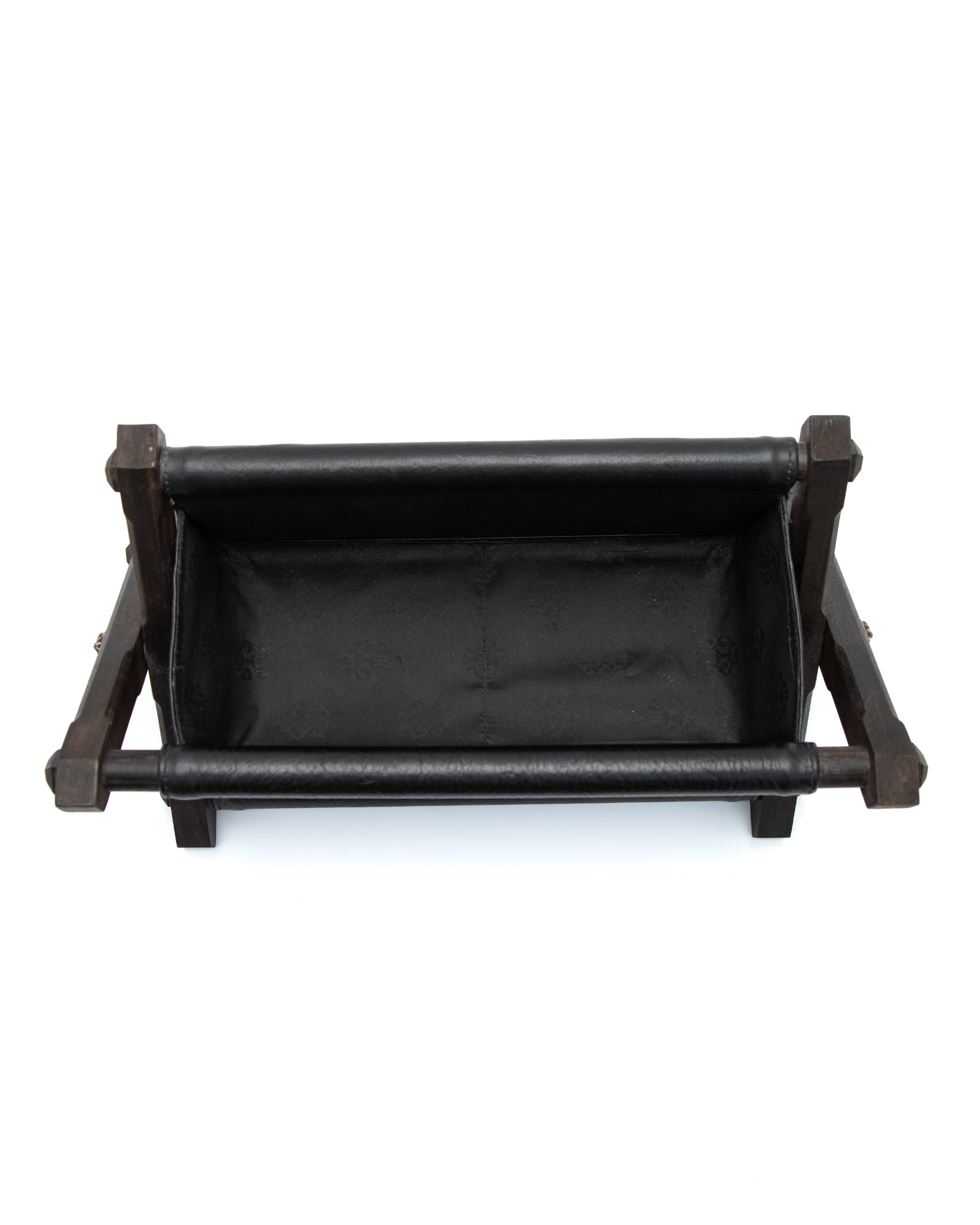Star Patch Ebony Wood & Black Leather Remote Controller Rack - image 5 - interior lining and base of rack