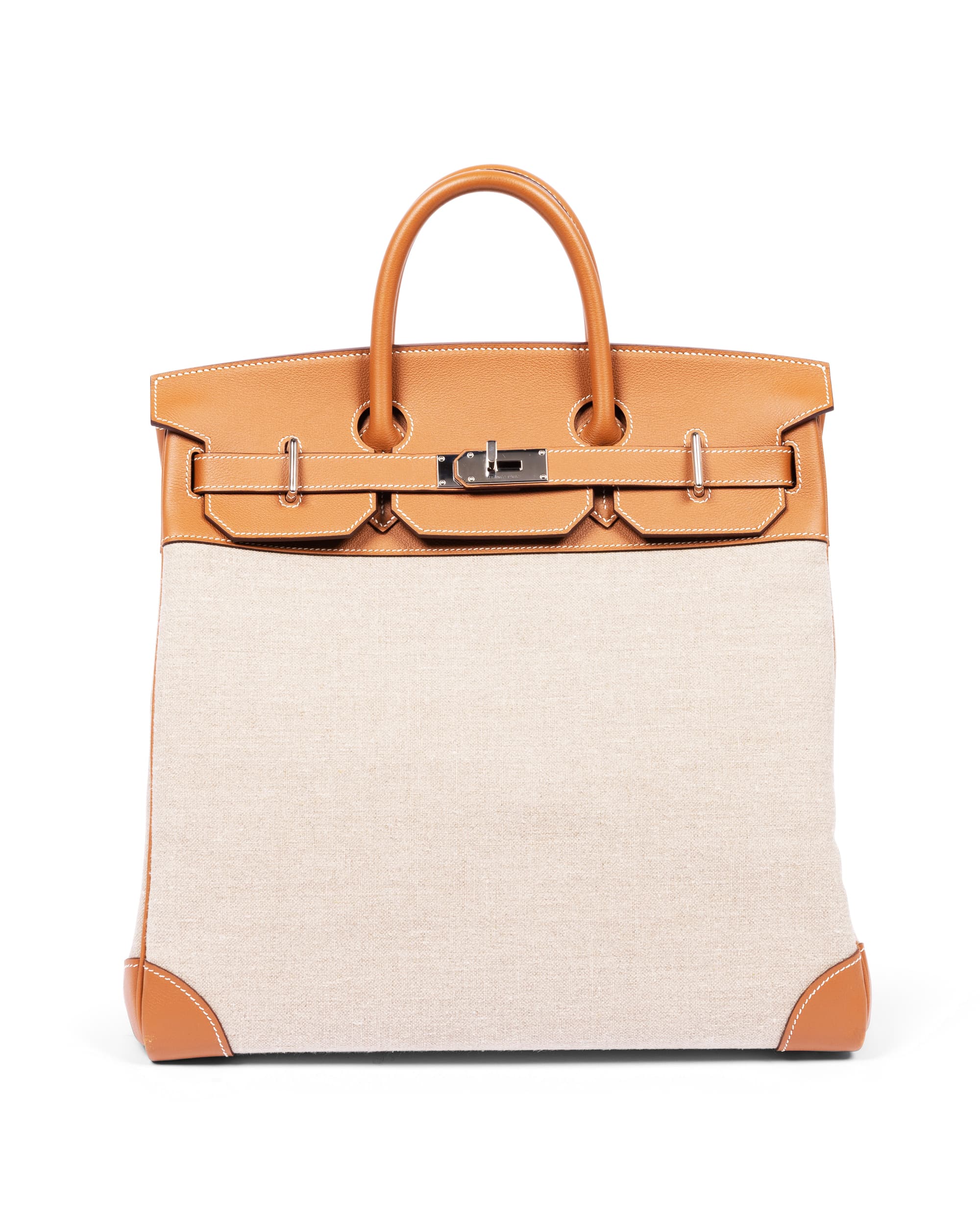 Gold Evercolor Leather & Toile HAC Birkin 40 with Palladium Hardware - Front