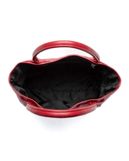 Matty Boy Large Cross Hand-Painted Red Leather Tote Bag - image 5 - interior lining and base of bag