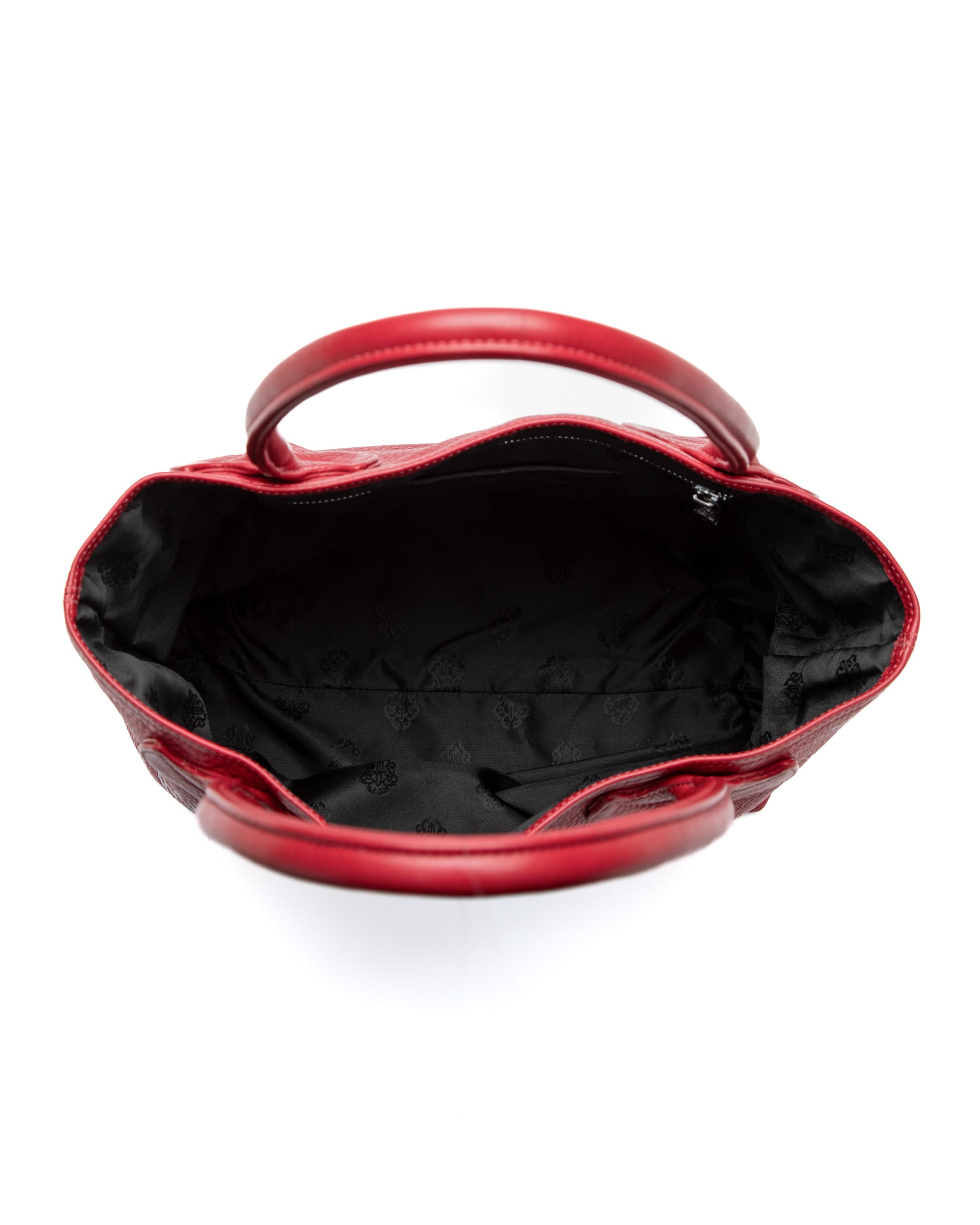 Matty Boy Large Cross Hand-Painted Red Leather Tote Bag - image 5 - interior lining and base of bag