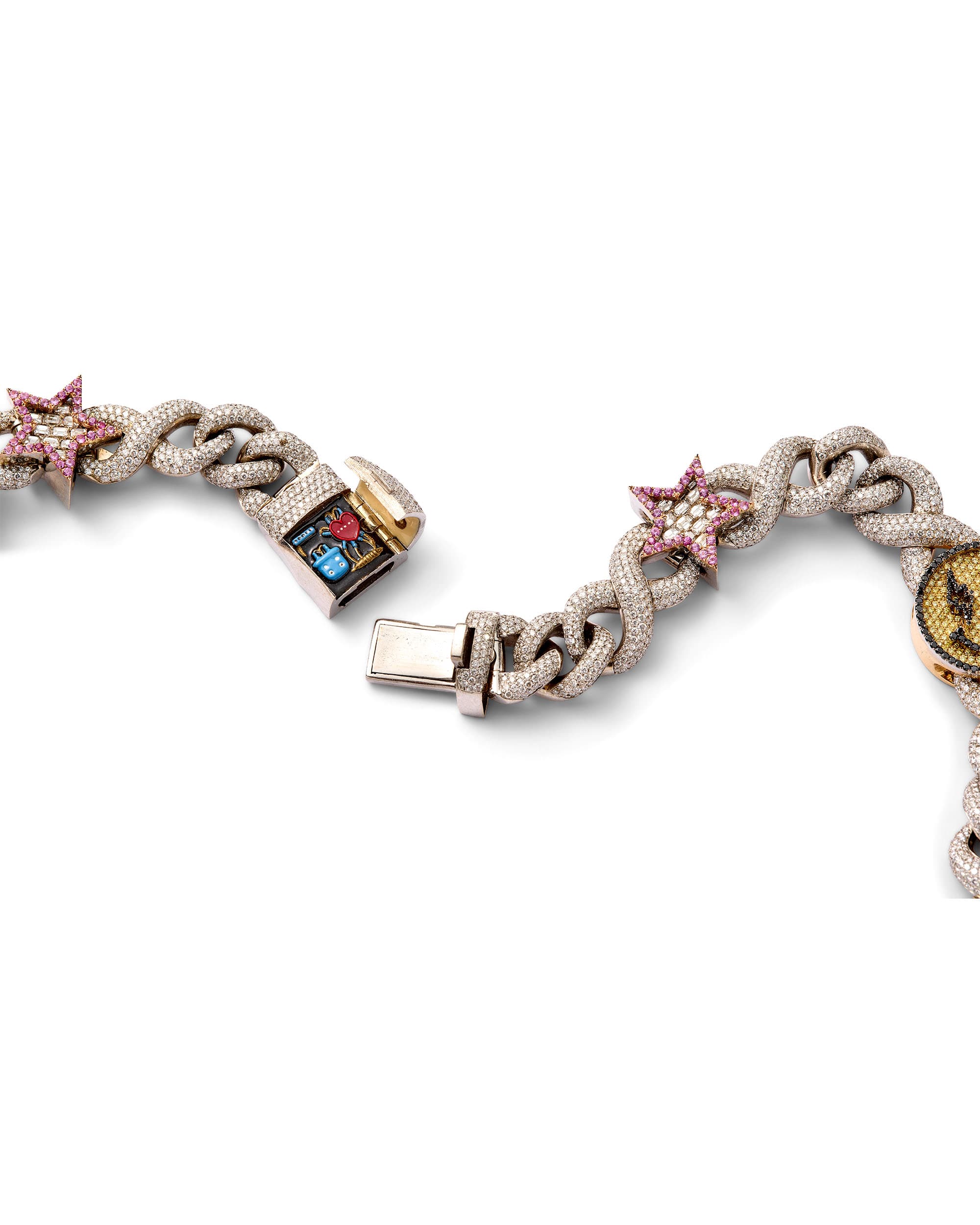 Astroboy Diamond Gemstone Pendant & Exchangeable Heads on Smiley & Star Diamond Chain - image 7 - close-up of chain and clasp
