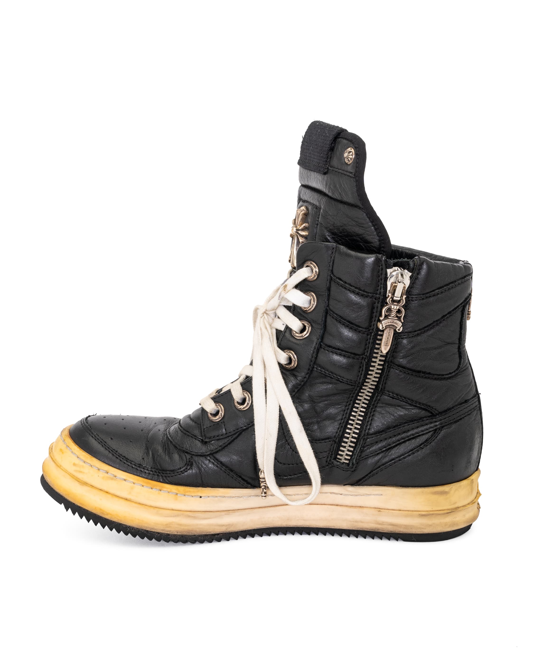 Rick Owens Geodunk Sneaker - image 5 - side view of right shoe showing zipper detail