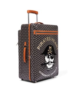 Custom Black Goyardine Trolly Suitcase - Front Right Angle