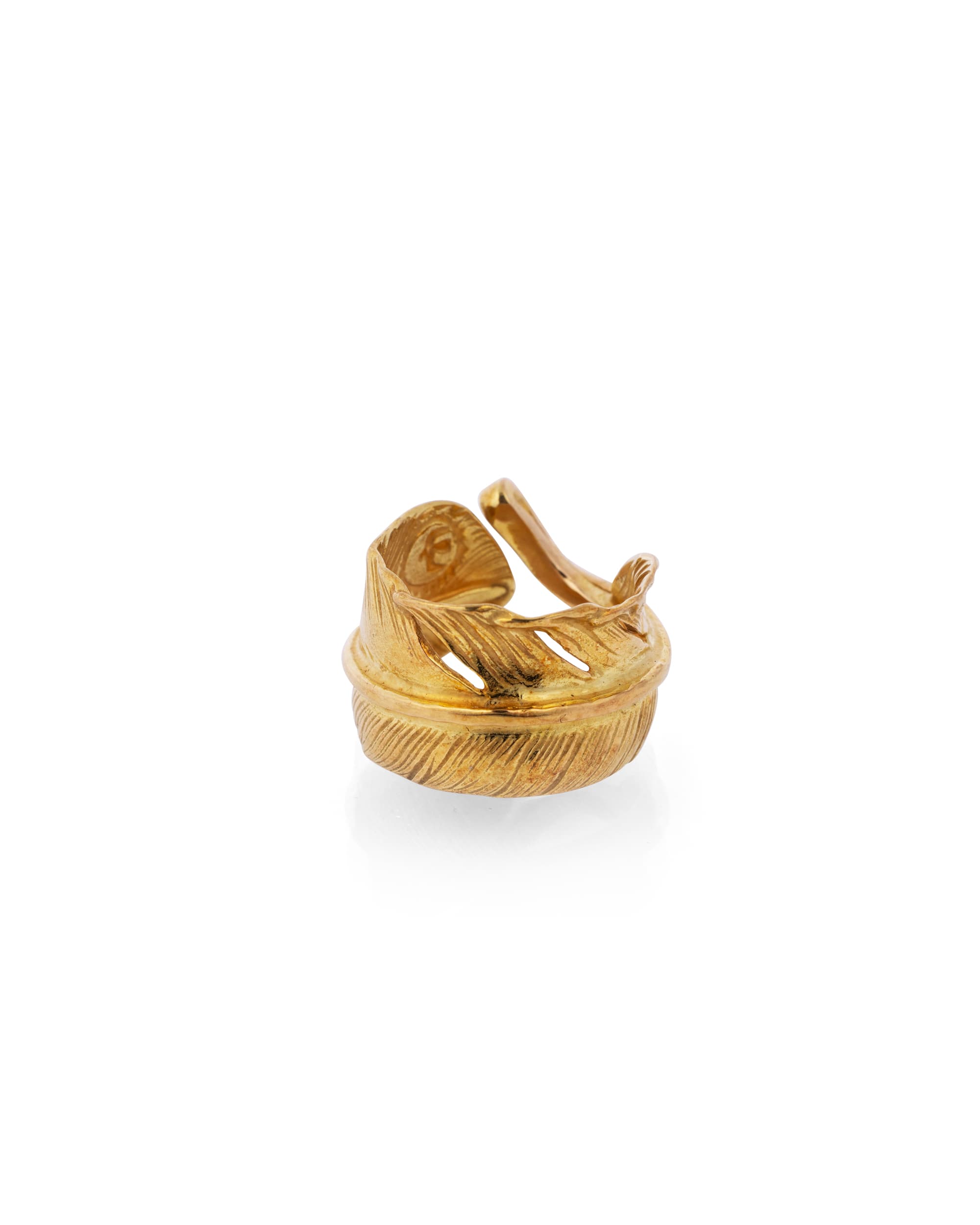 18k Gold Feather Ring - Side