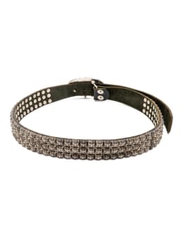 Cemetery Cross Buckle and Triple Row Pyramid Studs Black Leather Belt - image 2