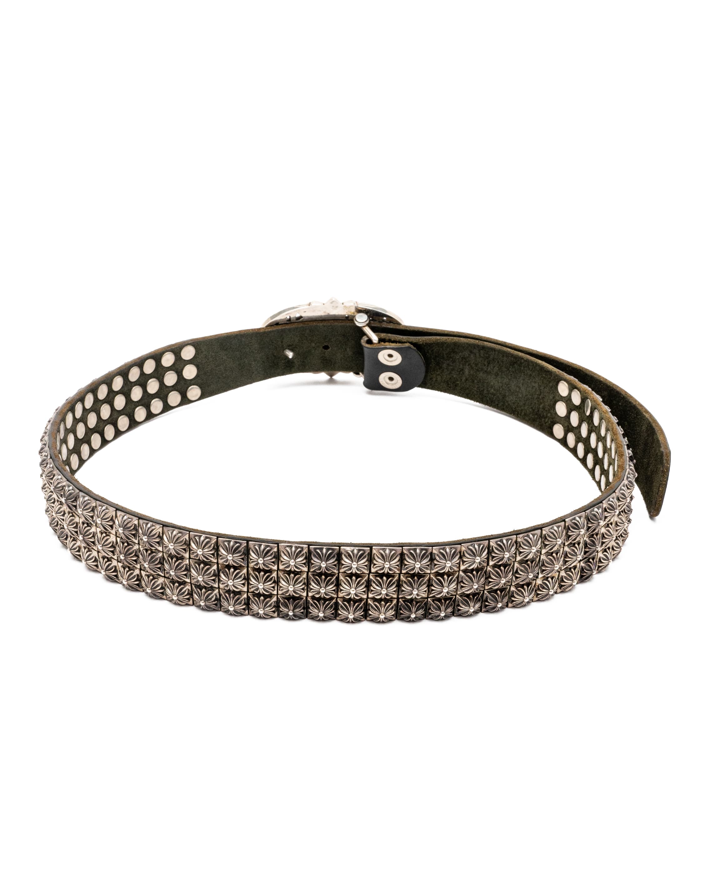 Cemetery Cross Buckle and Triple Row Pyramid Studs Black Leather Belt - image 2