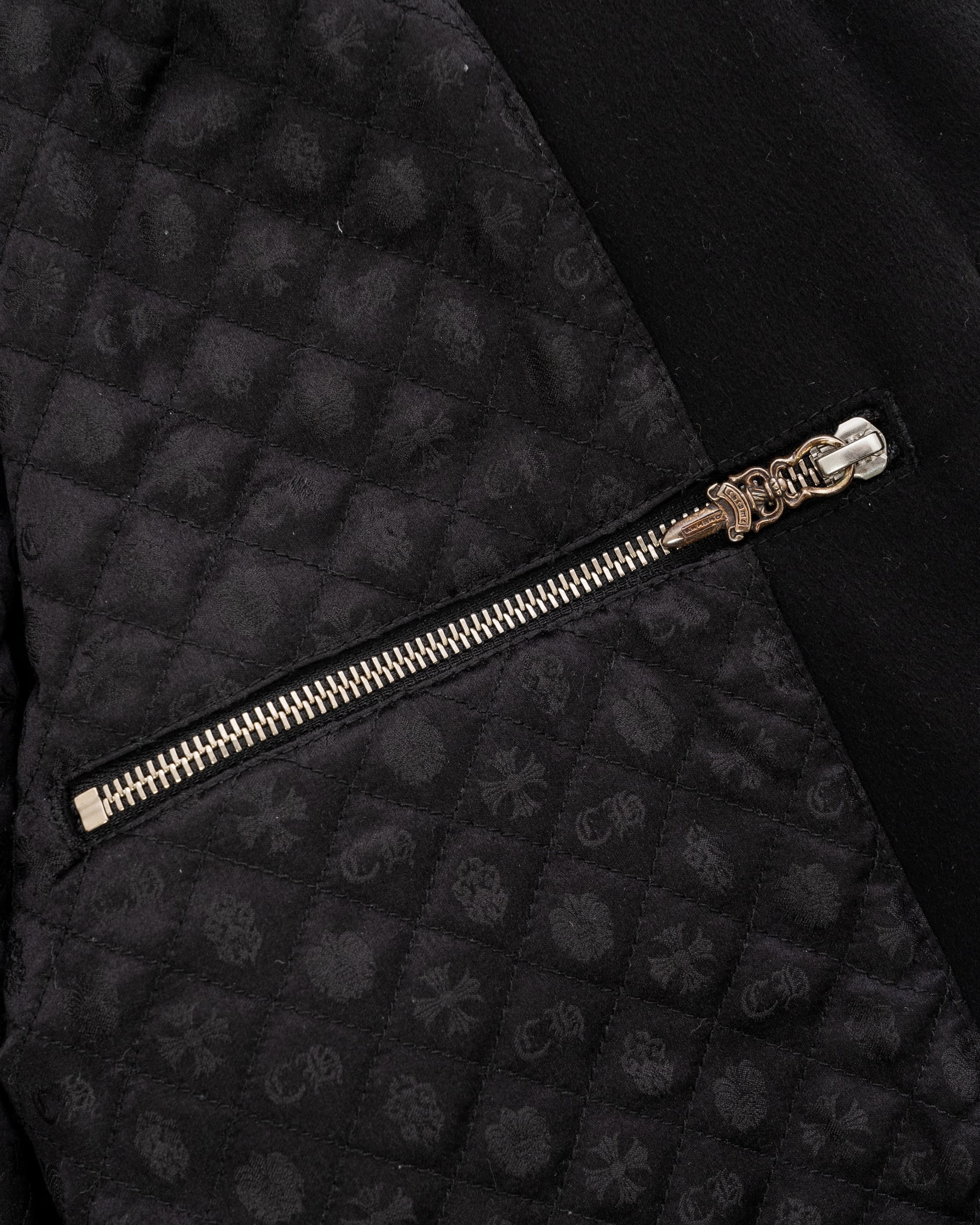 Multicolor Cross Patch Letterman Jacket - image 4 - zipper with dagger charm