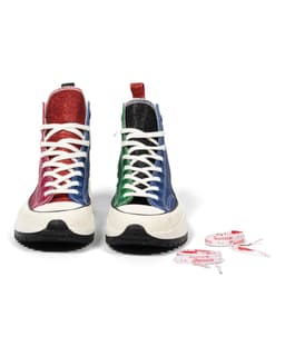 Run Star Hike Hi Glitter Sneaker - image 8 - front of sneakers, next to them, 2 personalized 'JW Anderson' shoe laces
