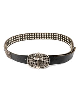 Cemetery Cross Buckle and Triple Row Pyramid Studs Black Leather Belt - image 1