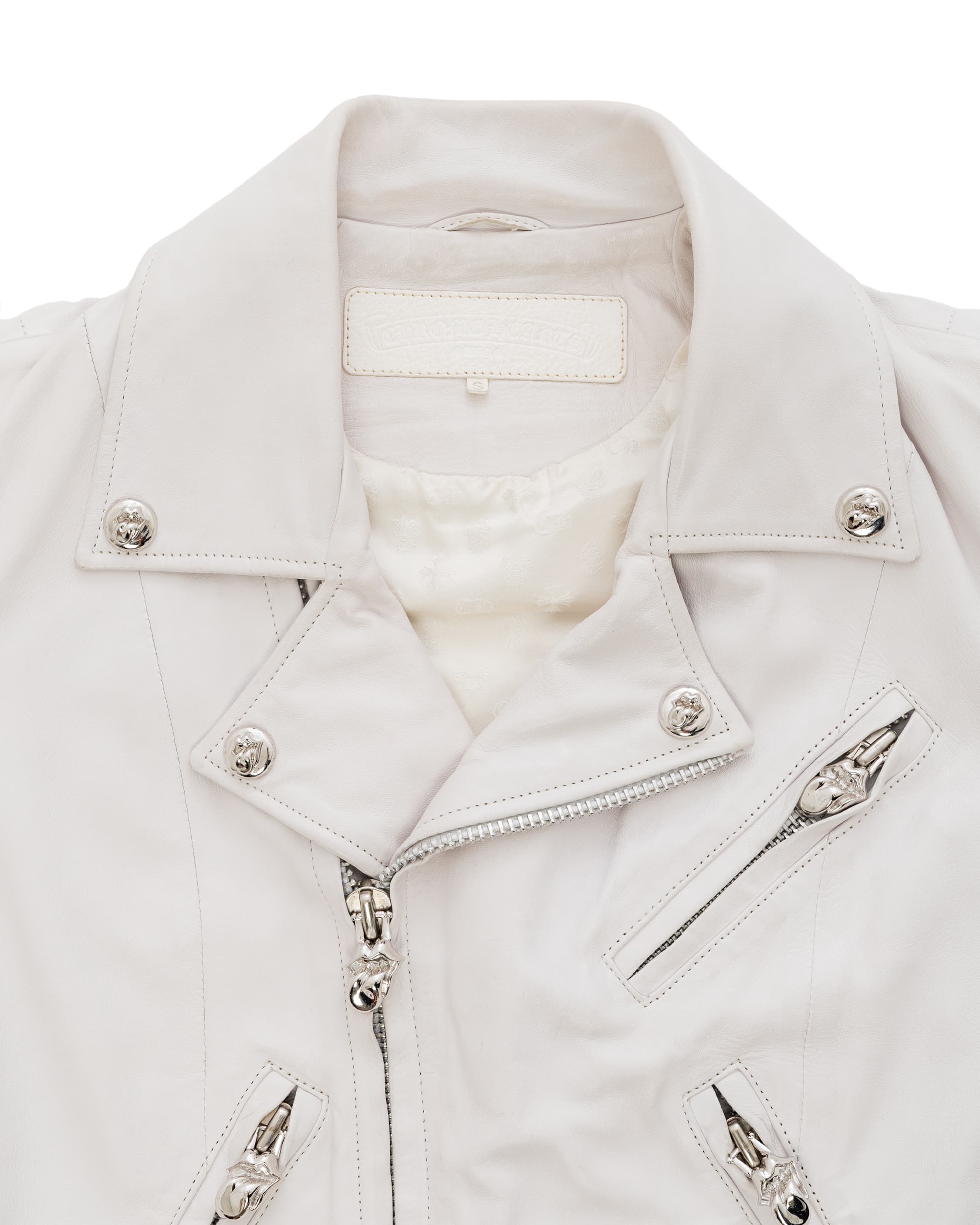 Rolling Stones Blue Lip & Tongue JJ Dean Leather Jacket - image 3 - close-up of collar