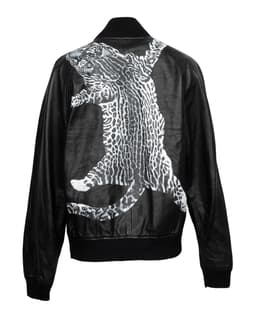 Snow Leopard Leather Jacket - image 2 - back of garment with snow leopard design