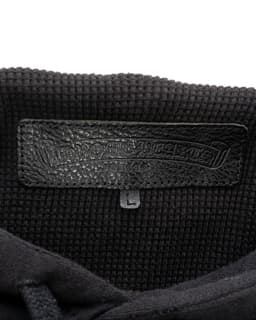 Matty Boy Hand-Painted Cross Patch Leather Hoodie - image 5 - CHROME HEARTS label on inside of garment