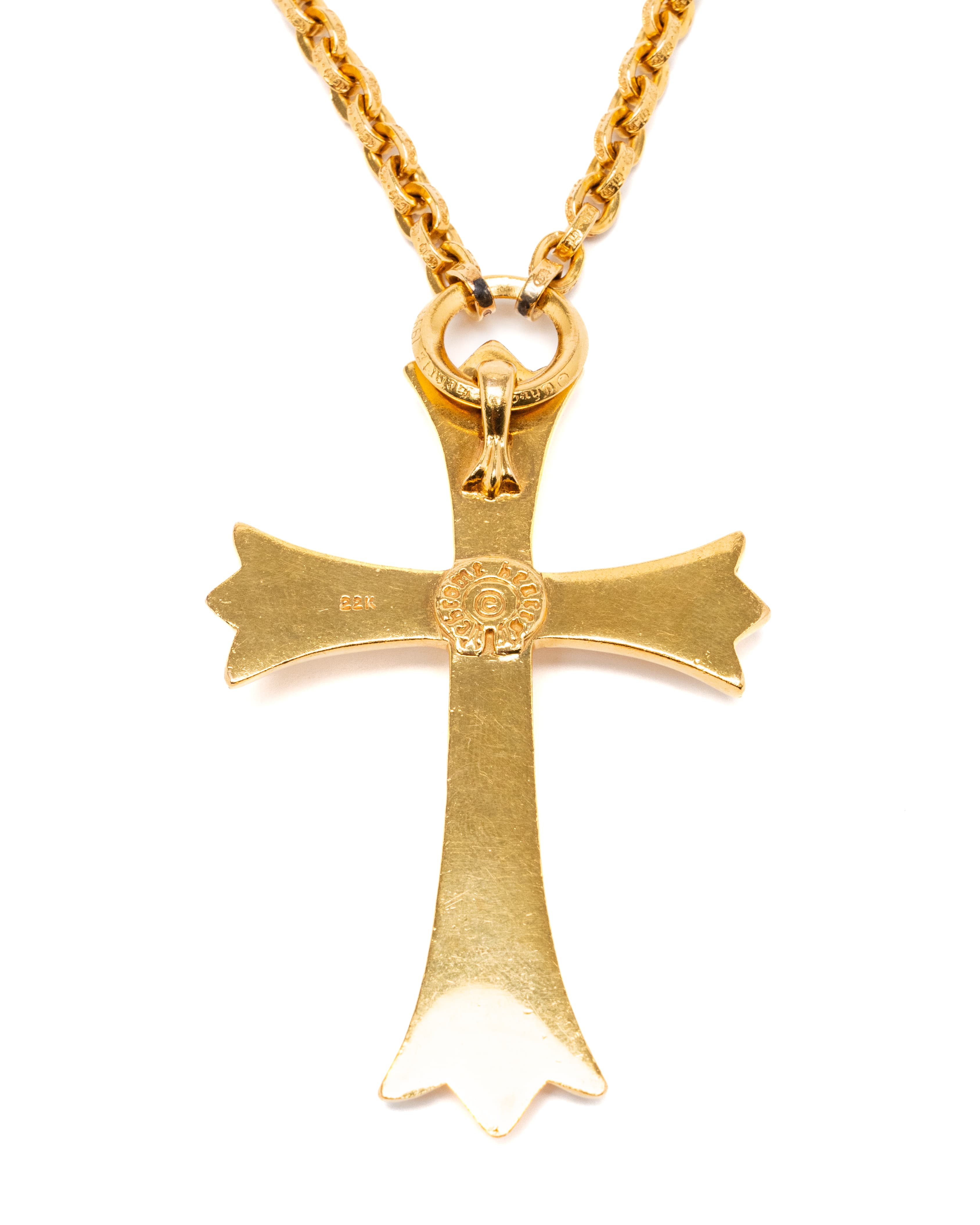 22k Yellow Gold Large Cross Chain Necklace - image 4 - reverse of cross