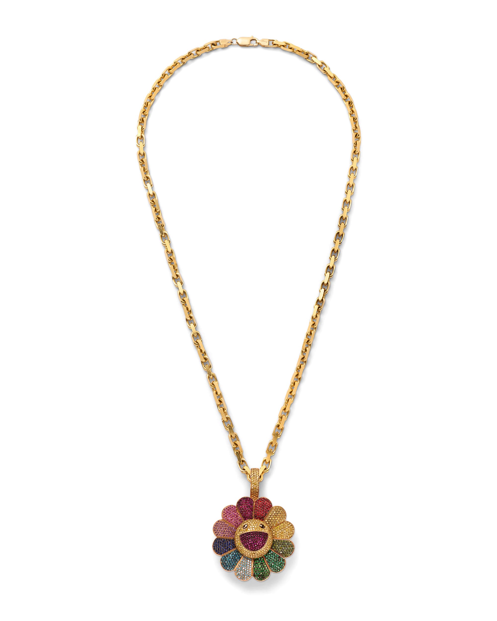 Multi-Color Gemstone Flower Pendant - image 2 - pendant and chain
