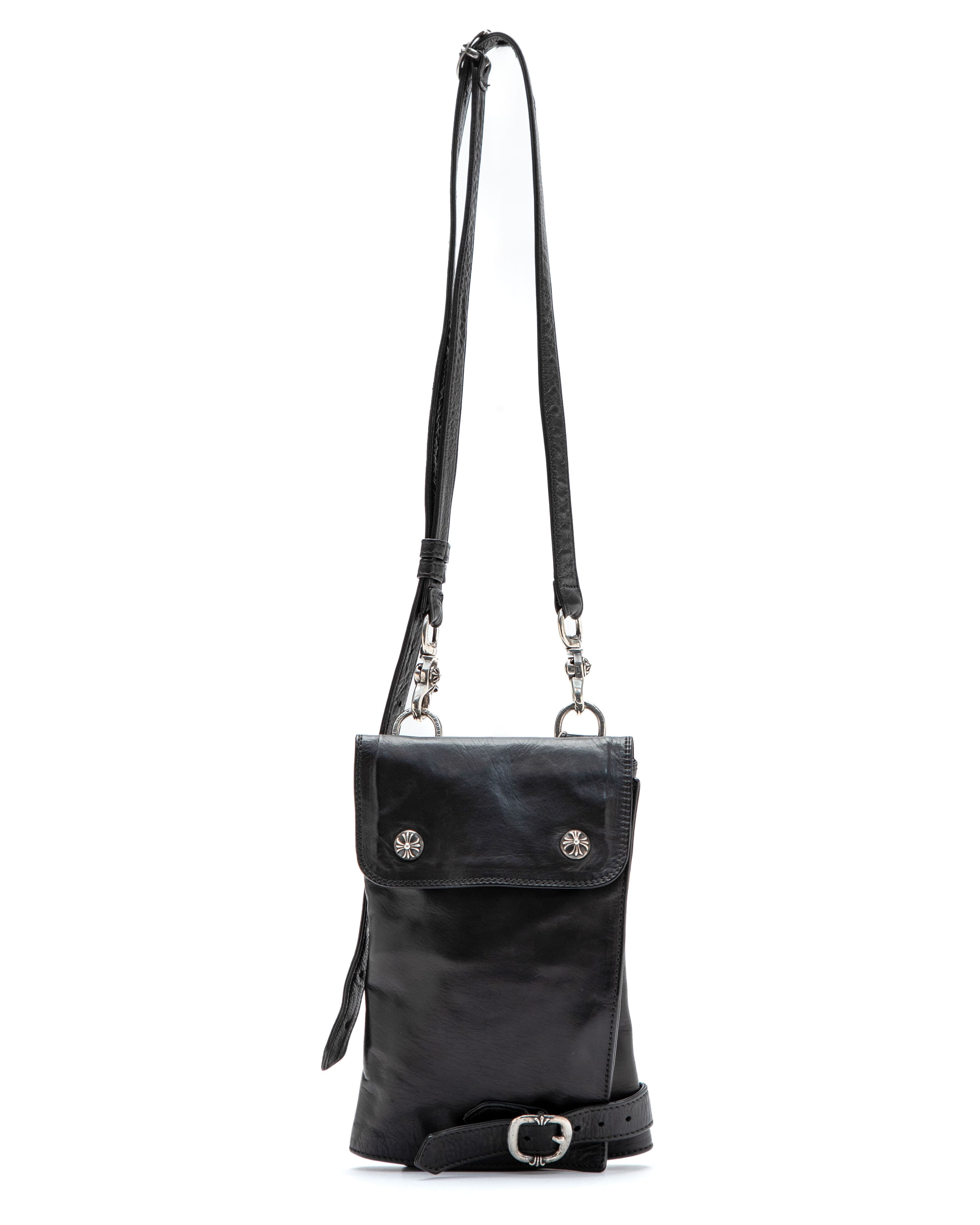 Black Leather Scissor Case - image 1 - front of the bag and shoulder strap