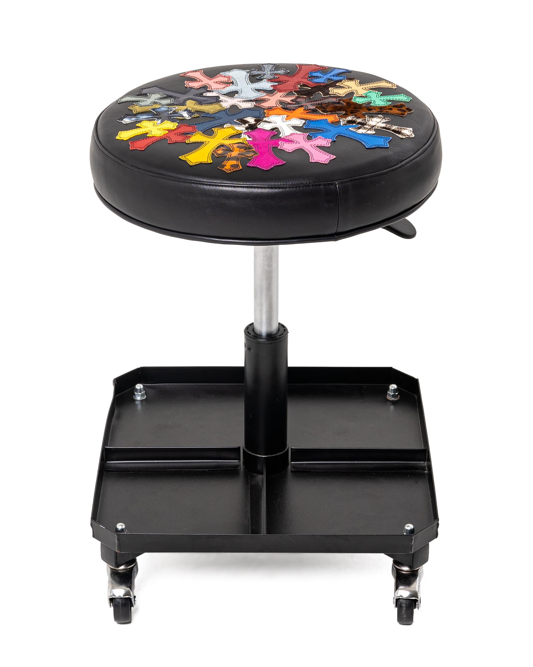 Black & Multicolor Cross Patch Stool - image 2