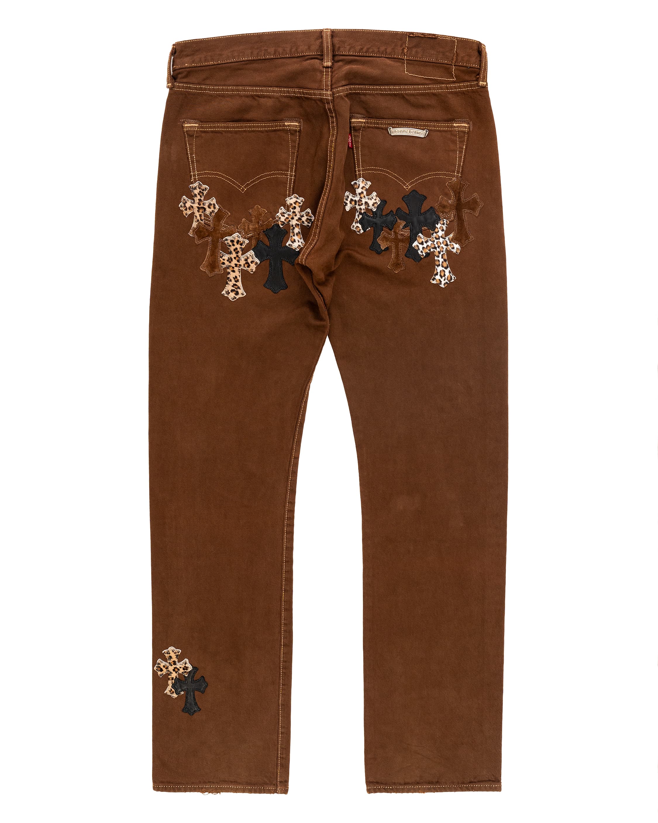 Vintage Levi's Leopard, Brown & Black Cross Patch Brown Jeans - image 2 - back of garment