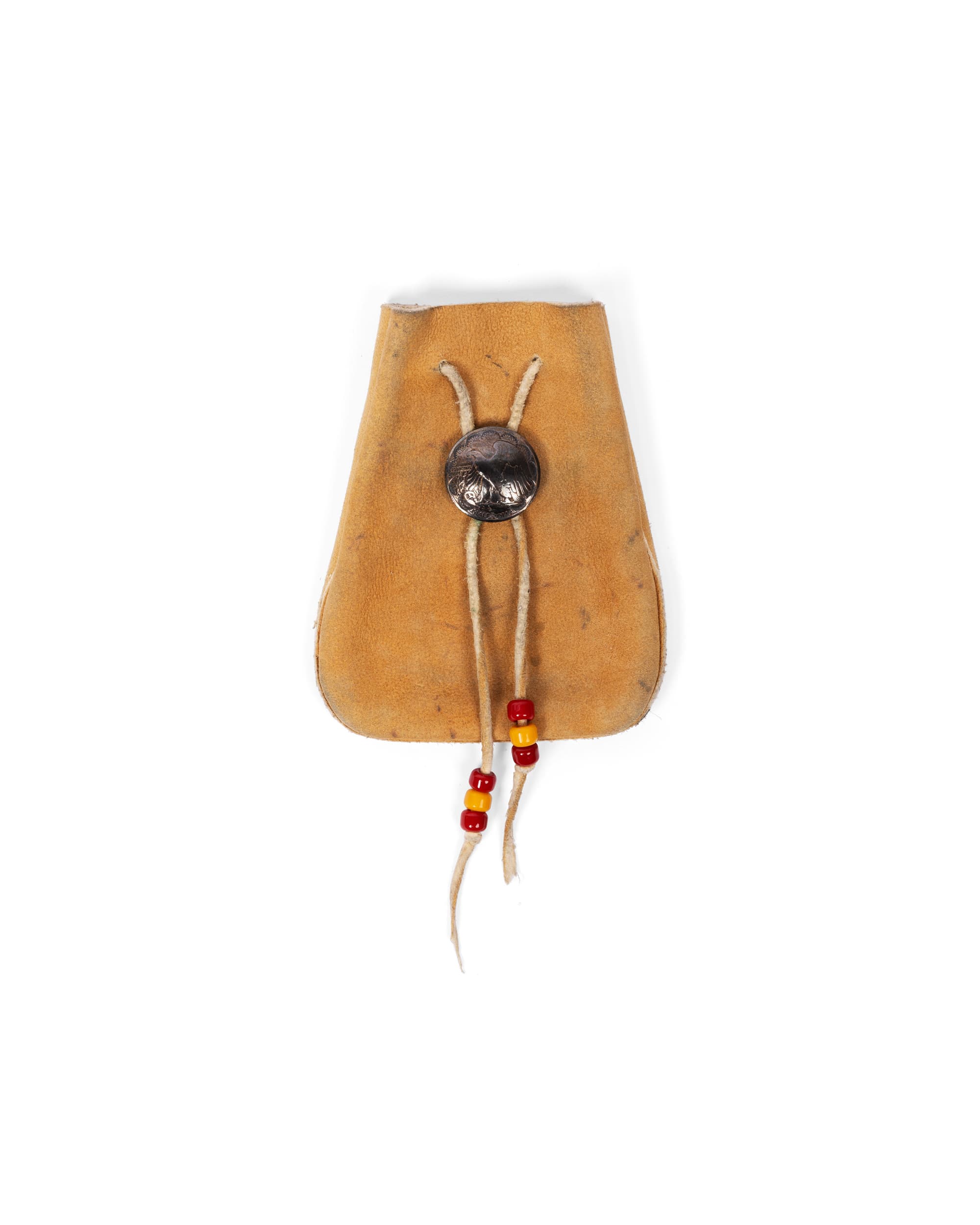 Natural Leather Drawstring Pouch - Front