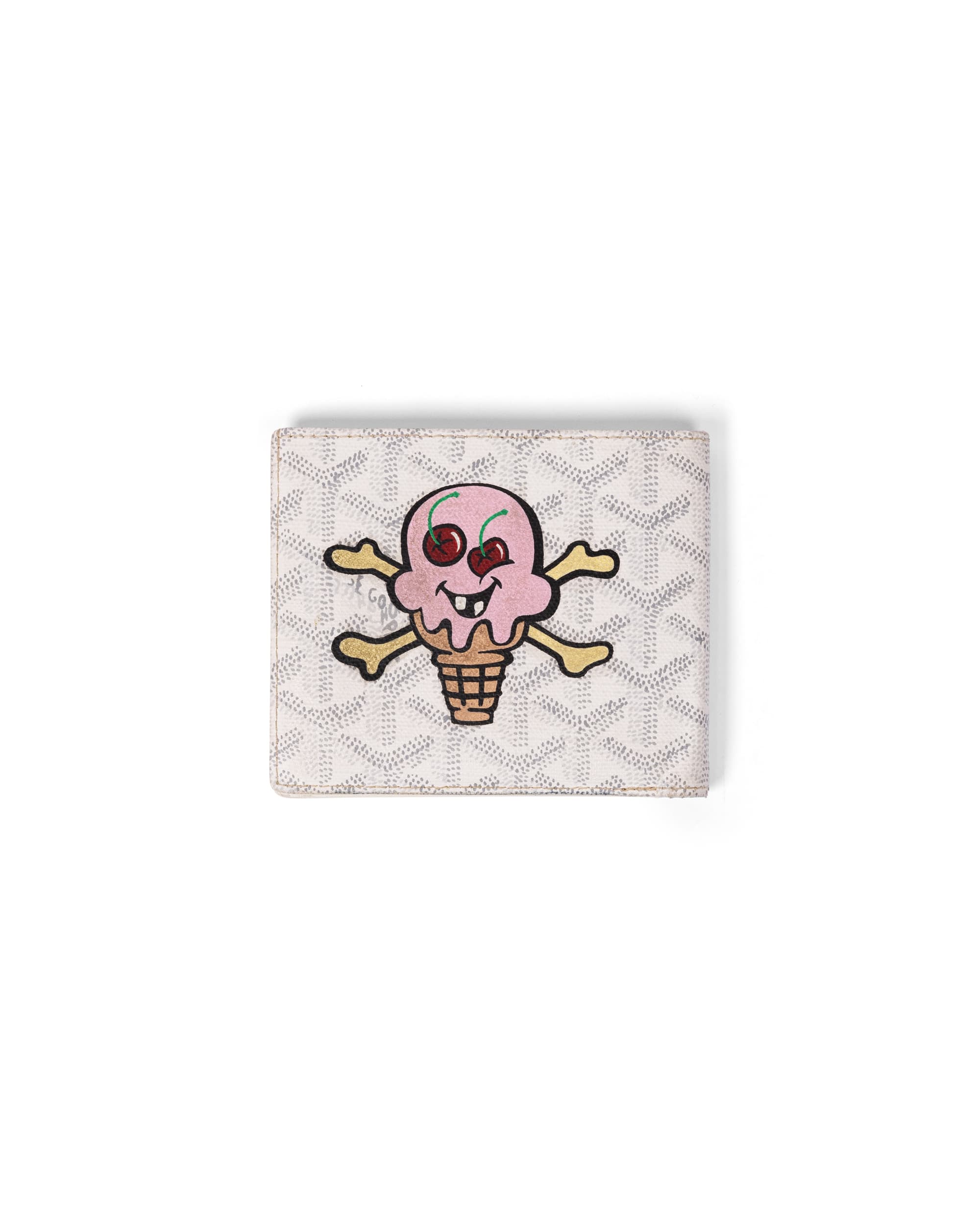 Custom ICECREAM White Goyardine Wallet - Back