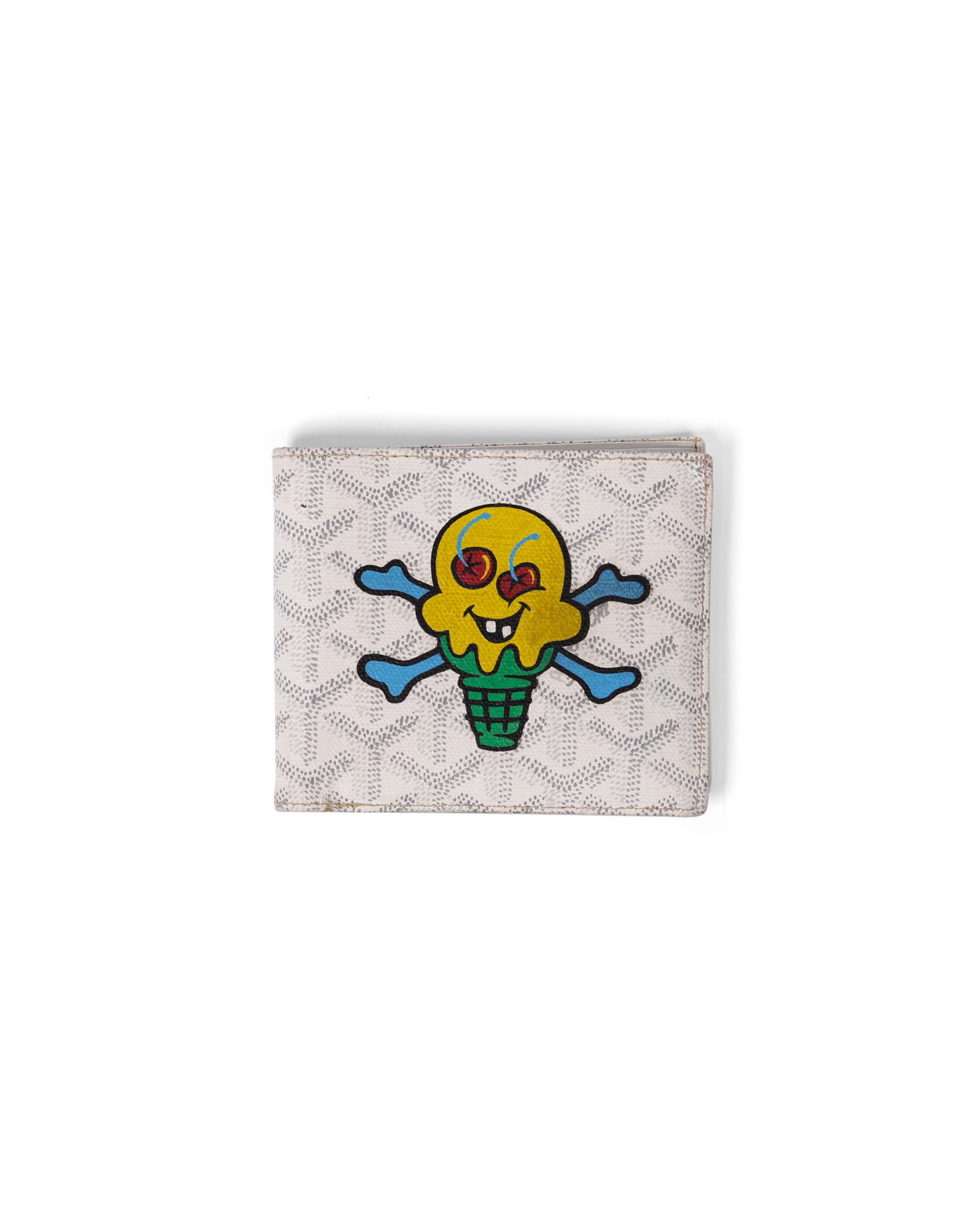 Custom ICECREAM White Goyardine Wallet - Front