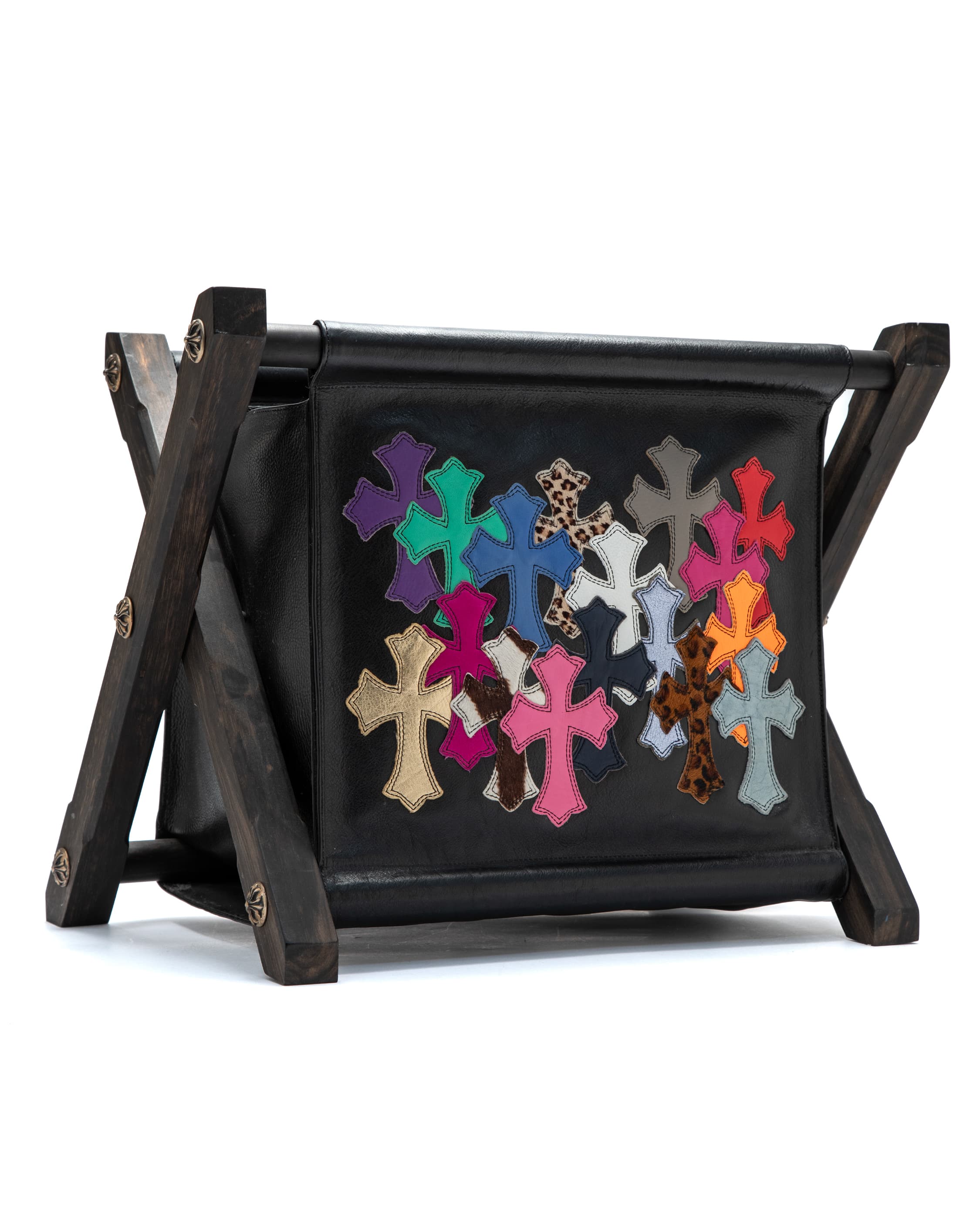 Multicolor Cemetery Cross Patch Ebony Wood & Leather Magazine Holder - image 2