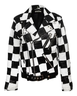Leather Damier Checkered Biker Jacket - image 1 - front of garment