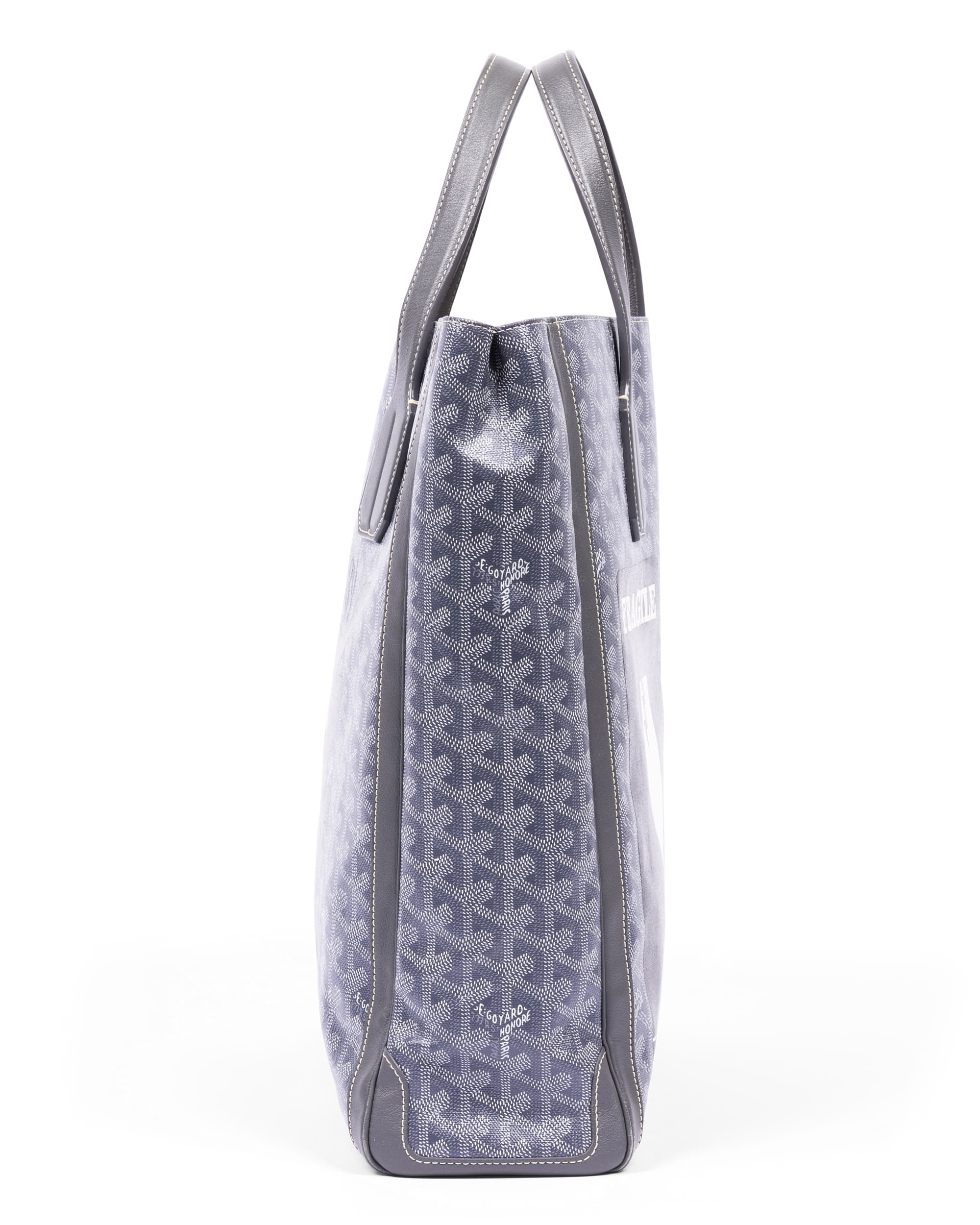 Custom Gray Goyardine Human Made 'Handle with Care' Tote Villette Bag - Left