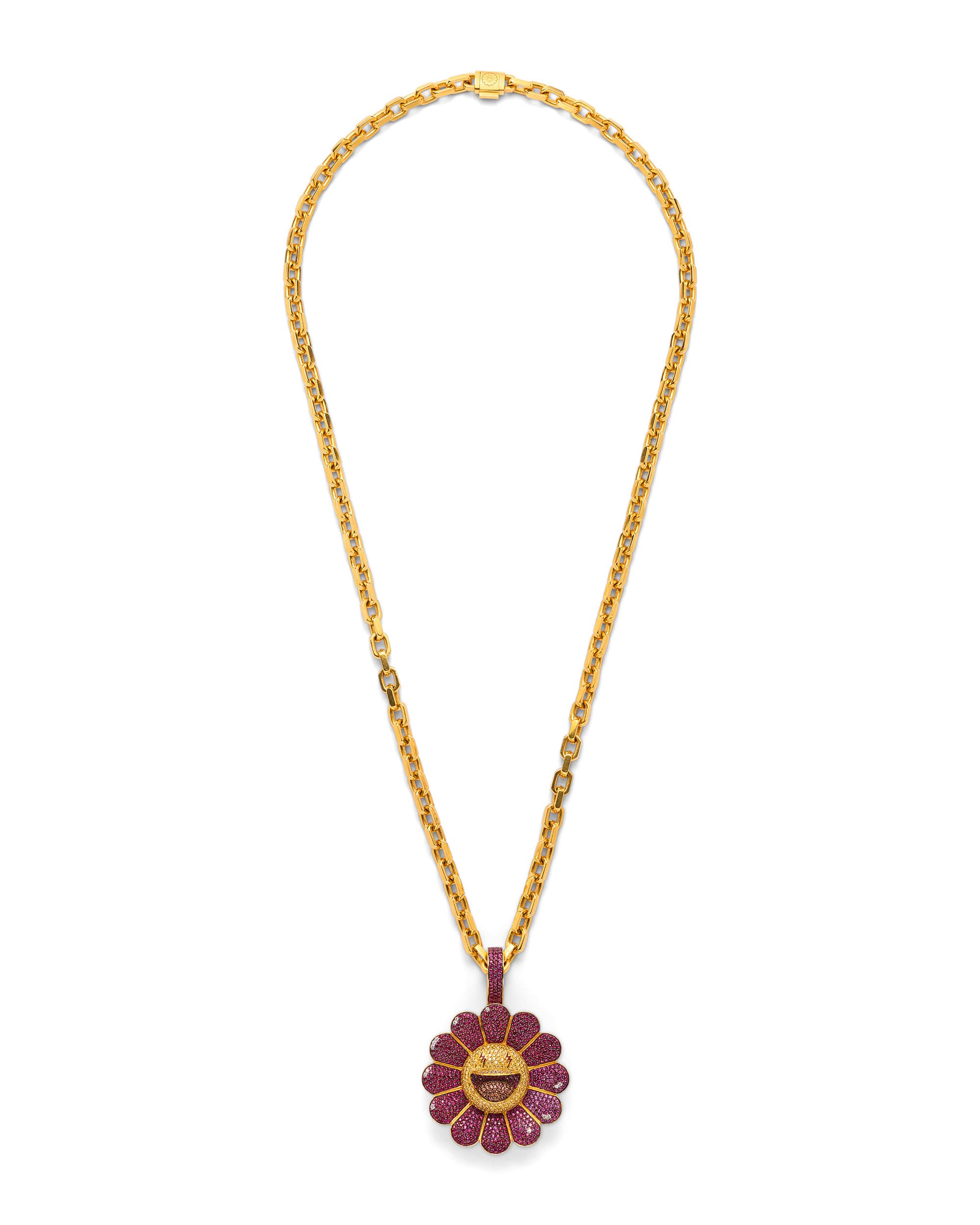 'Rojo' Flower Pendant - image 2 - bird's-eye view, pendant and chain