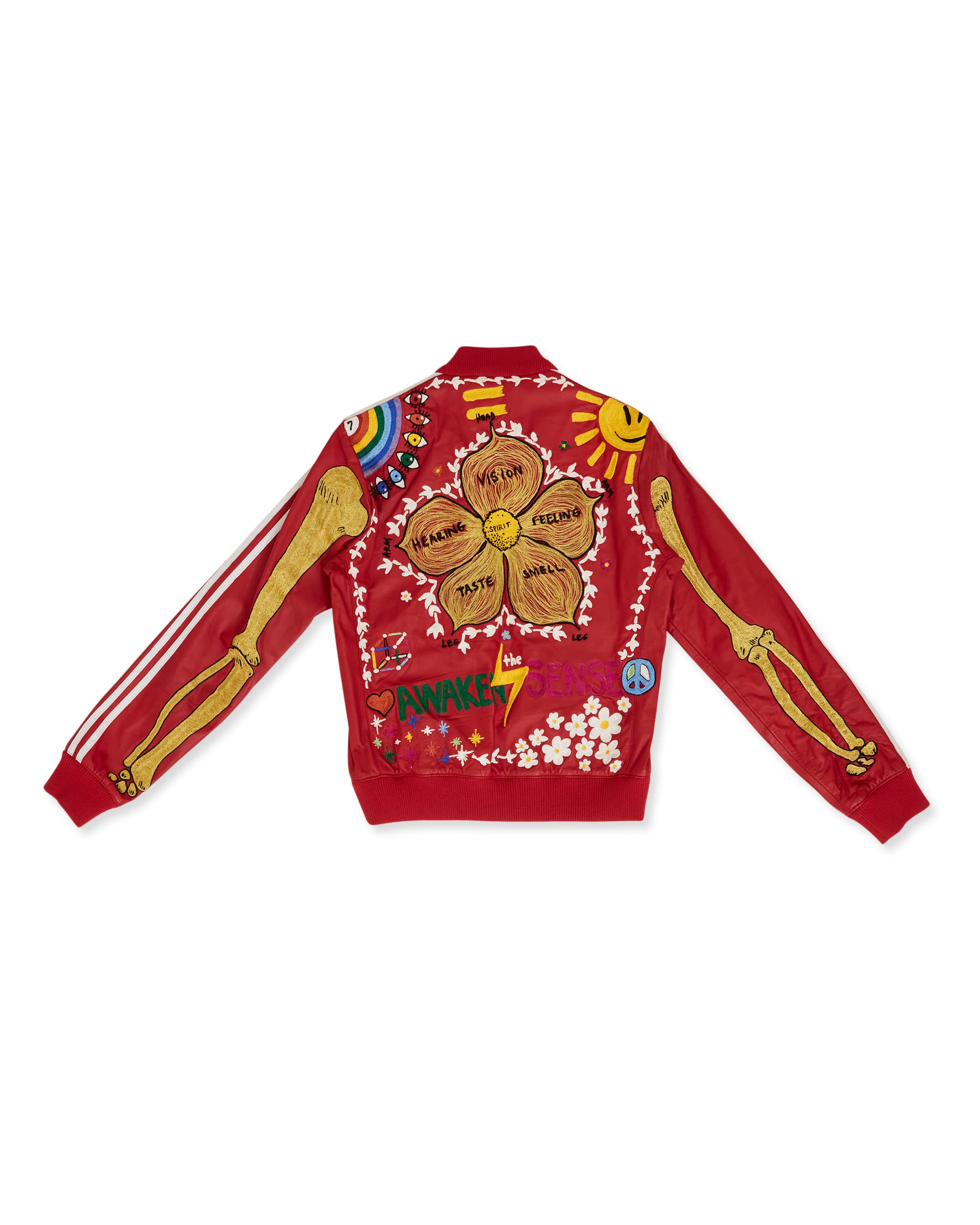 Custom Embroidered Red Leather Jacket - Back